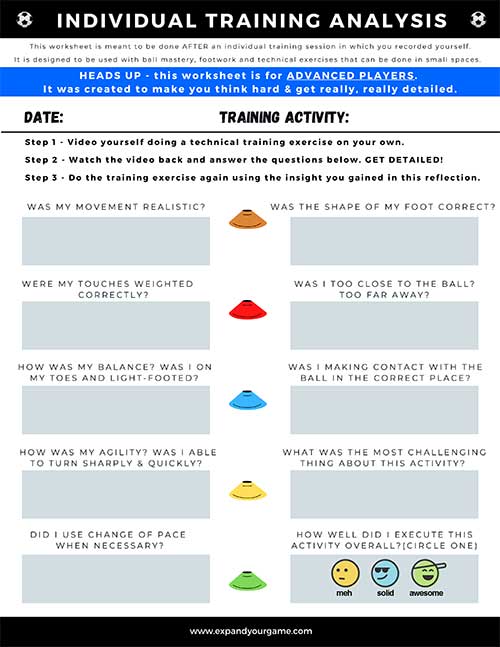 Individual Training Analysis soccer worksheet