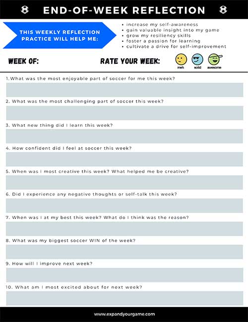 End-of-week reflection soccer worksheet