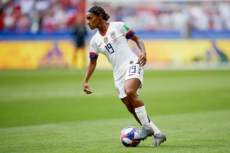 Crystal Dunn playing soccer at the 2019 FIFA World Cup in France