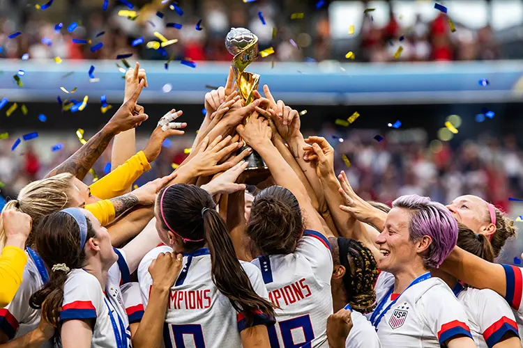 The USWNT celebrating after their 2019 FIFA World Cup win